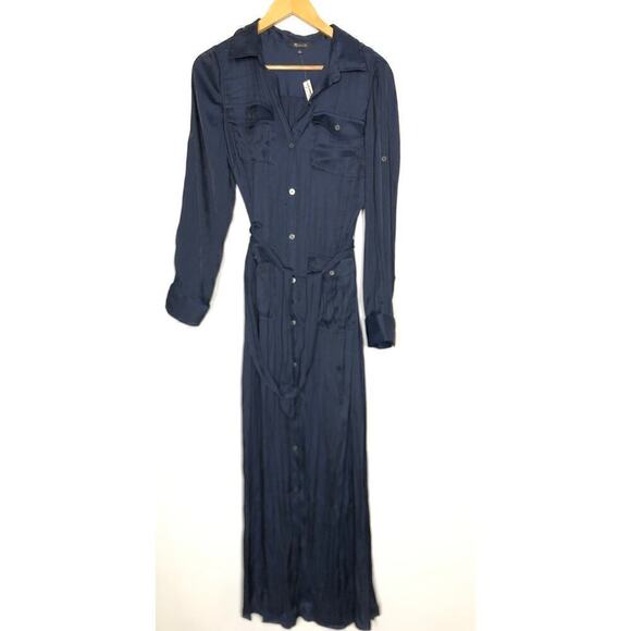 Madewell Button Front Utility Shirtdress in Satin Deep Indigo Blue NWT S - Picture 6 of 14